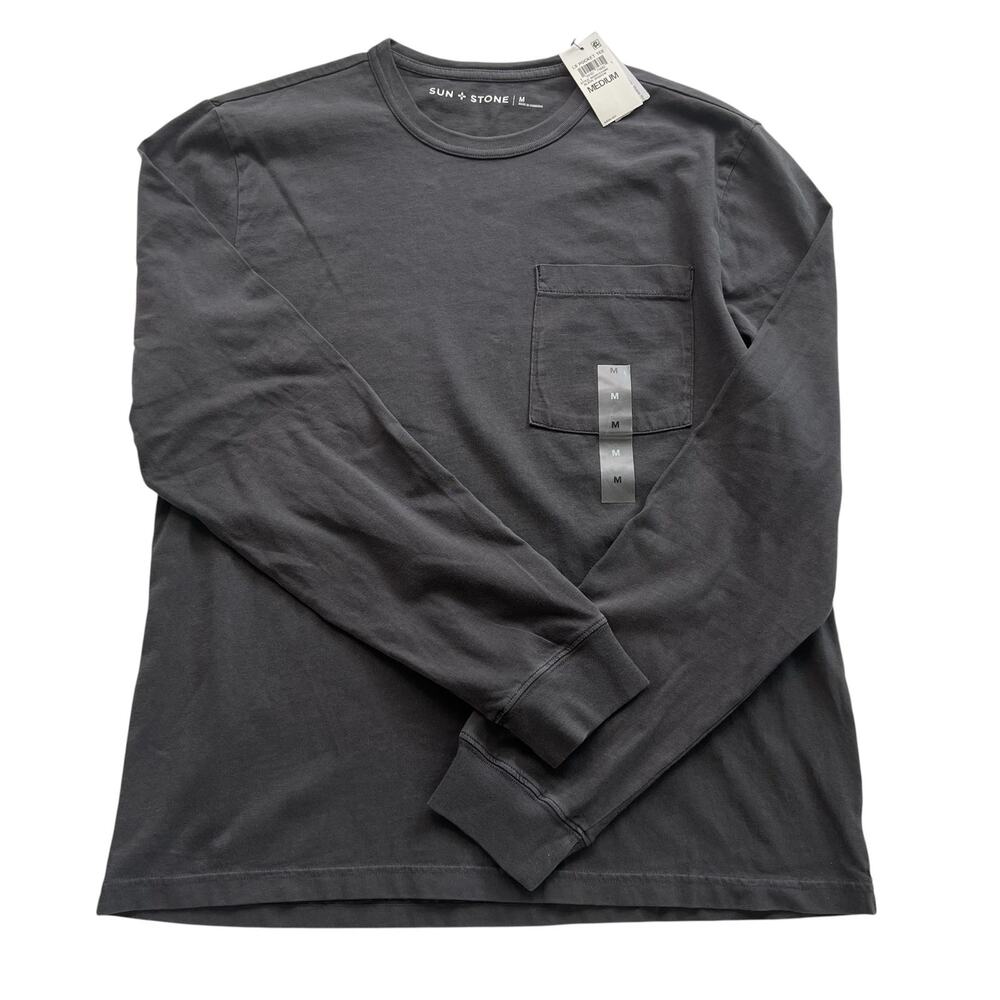 Sun + Stone men’s gray long sleeve t shirt top